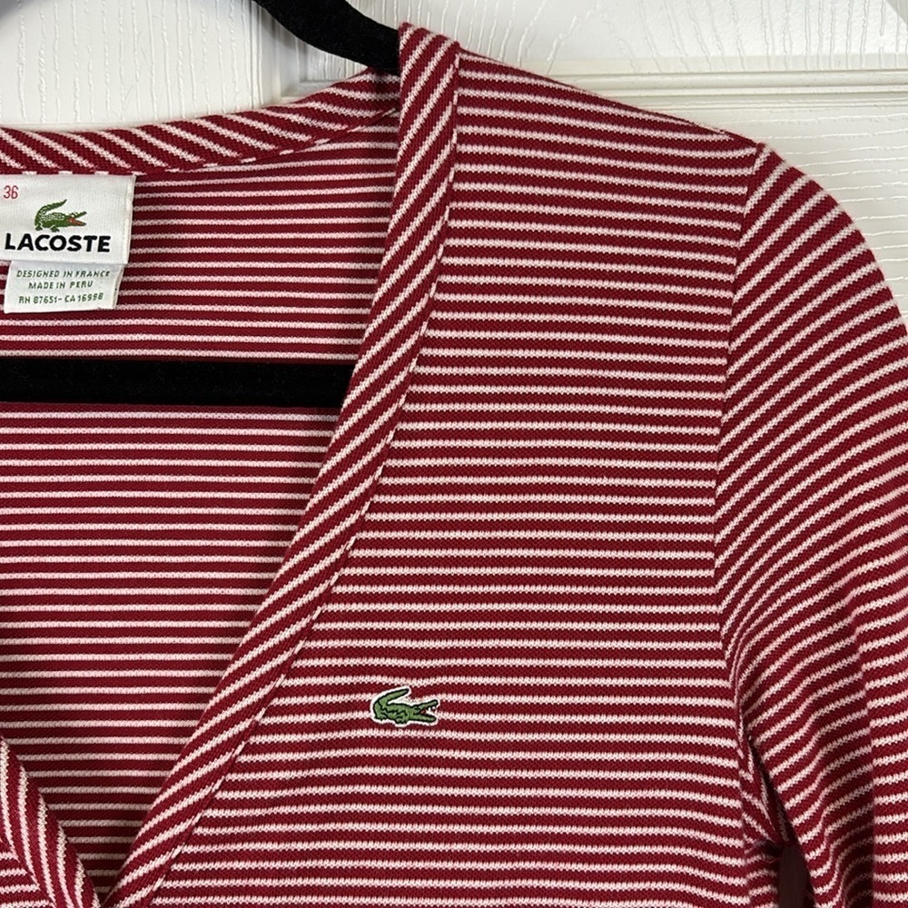 Lacoste red and white striped cardigan sz 36 - Picture 4 of 8